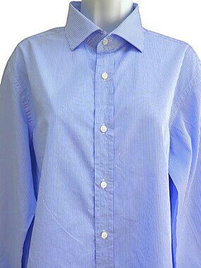 Ralph Lauren Collection Purple Label Blue & White Pinstriped Shirt Italy 16